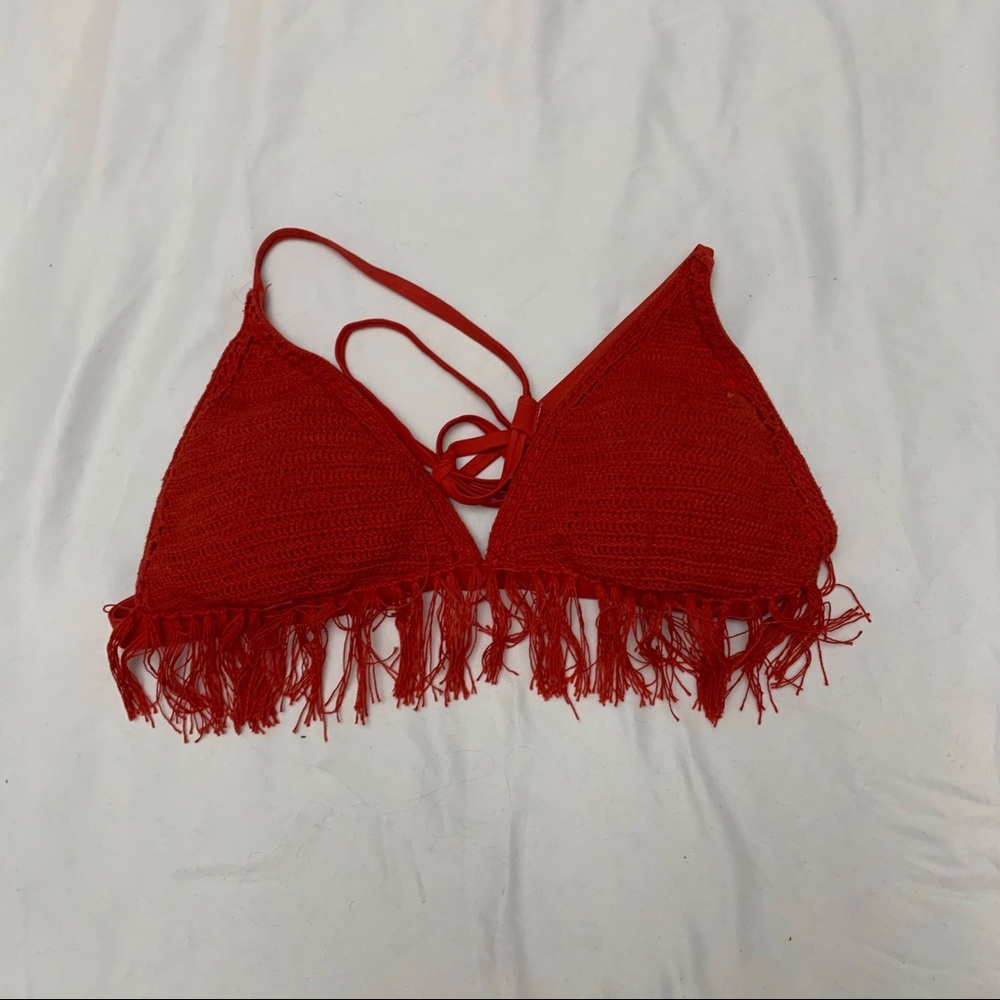 Red crocheted bikini top
